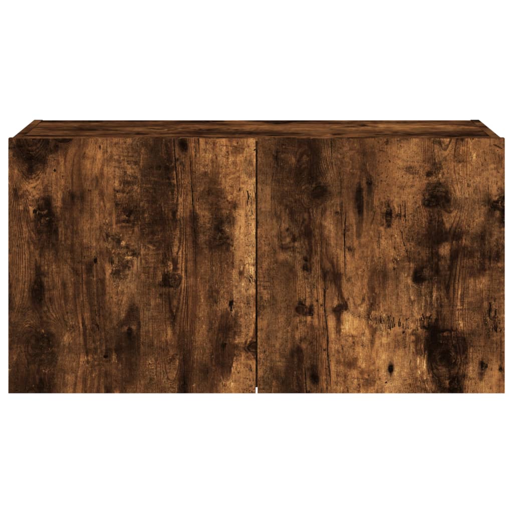 Meuble TV mural avec lumières LED chêne fumé 80x35x41 cm - XIOS