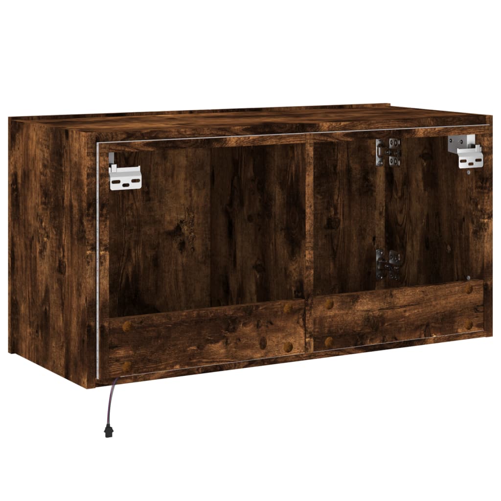 Meuble TV mural avec lumières LED chêne fumé 80x35x41 cm - XIOS