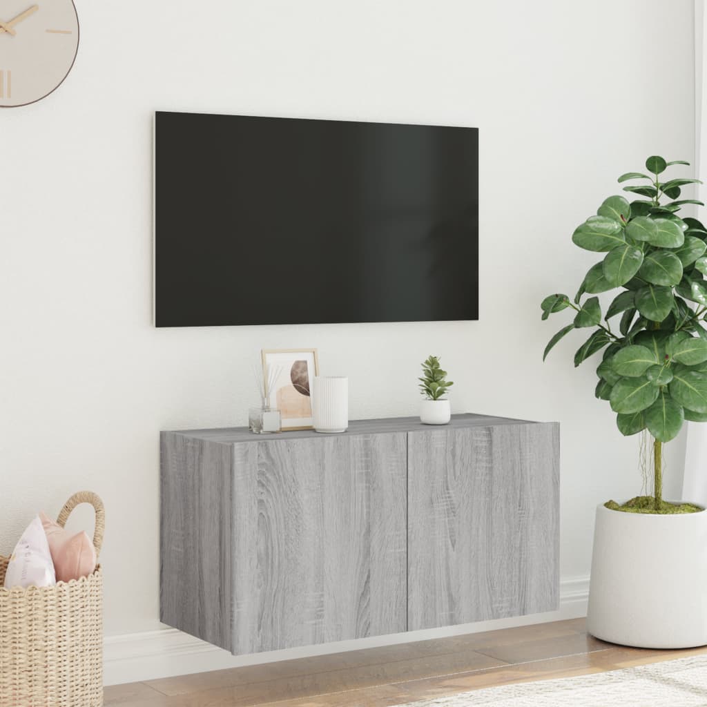 Meuble TV mural avec lumières LED sonoma gris 80x35x41 cm - XIOS