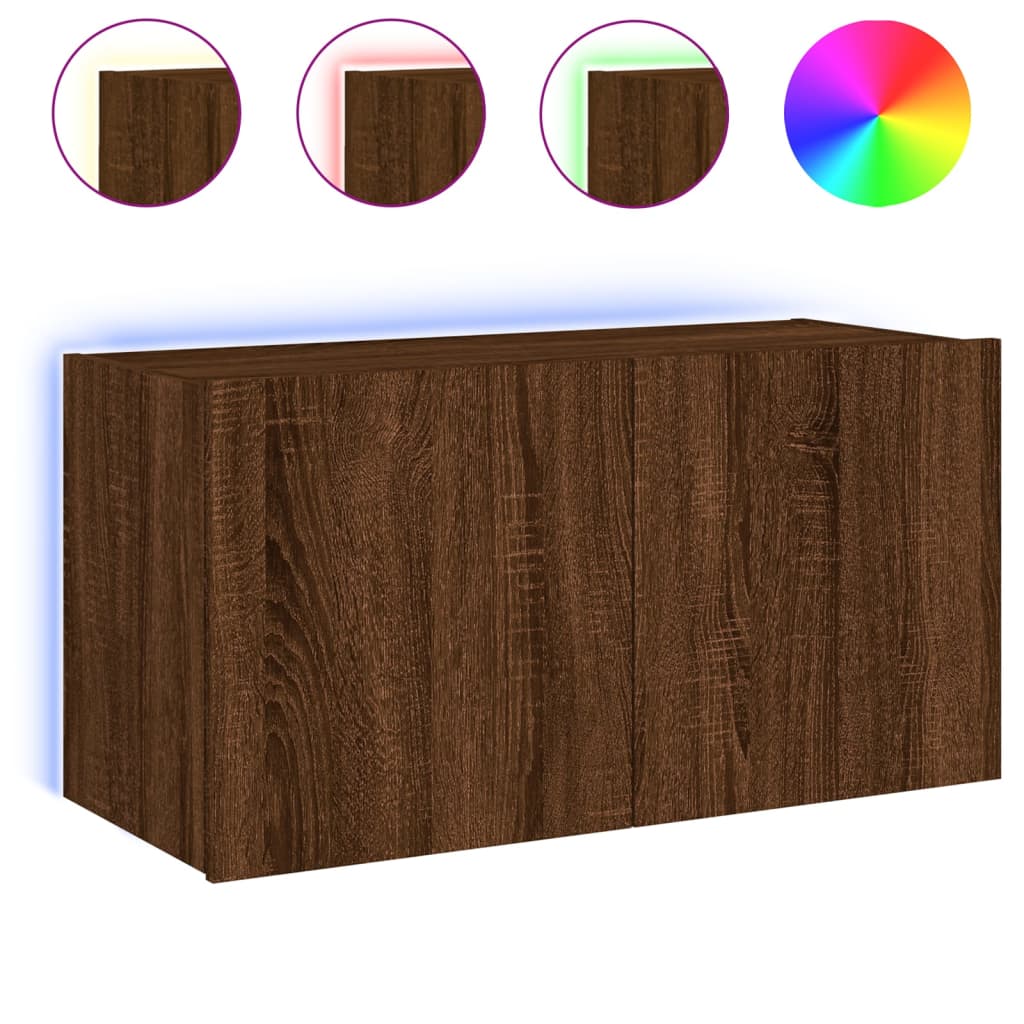 Meuble TV mural avec lumières LED chêne marron 80x35x41 cm - XIOS