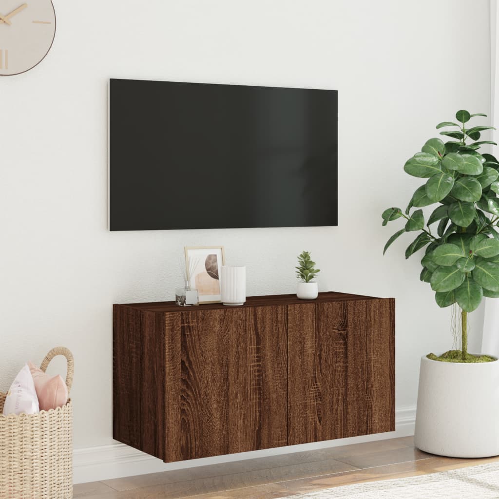 Meuble TV mural avec lumières LED chêne marron 80x35x41 cm - XIOS
