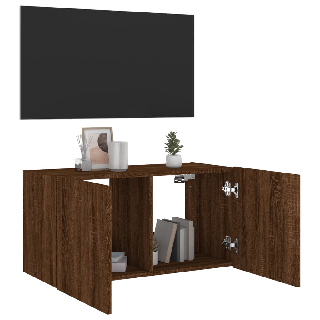 Meuble TV mural avec lumières LED chêne marron 80x35x41 cm - XIOS