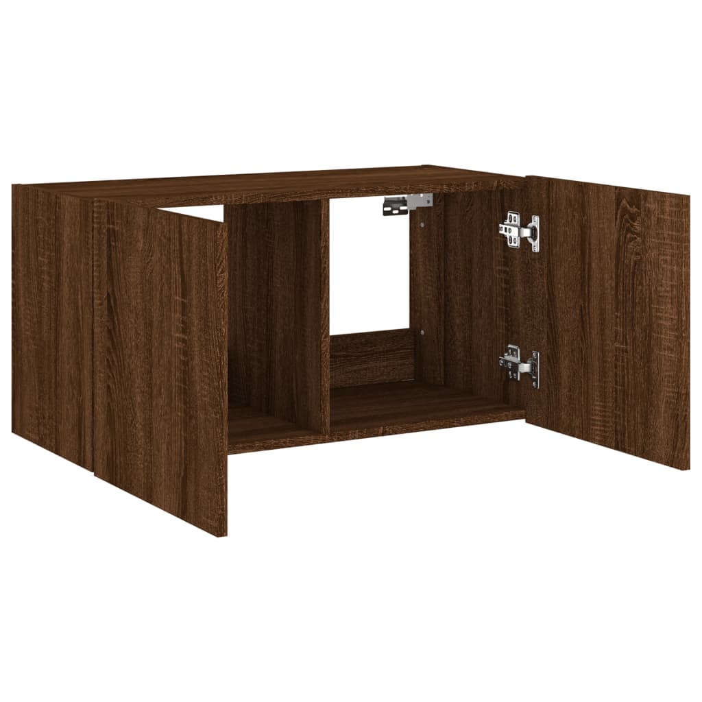 Meuble TV mural avec lumières LED chêne marron 80x35x41 cm - XIOS