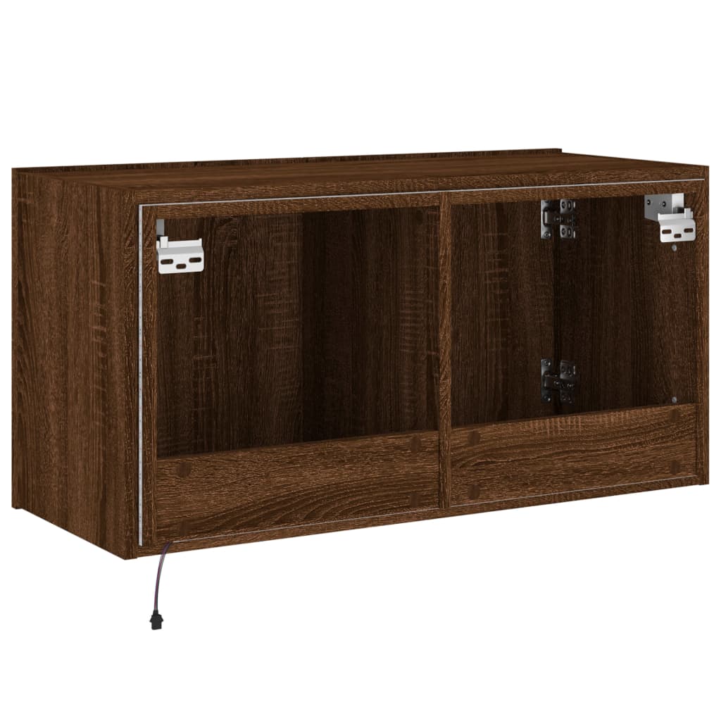 Meuble TV mural avec lumières LED chêne marron 80x35x41 cm - XIOS
