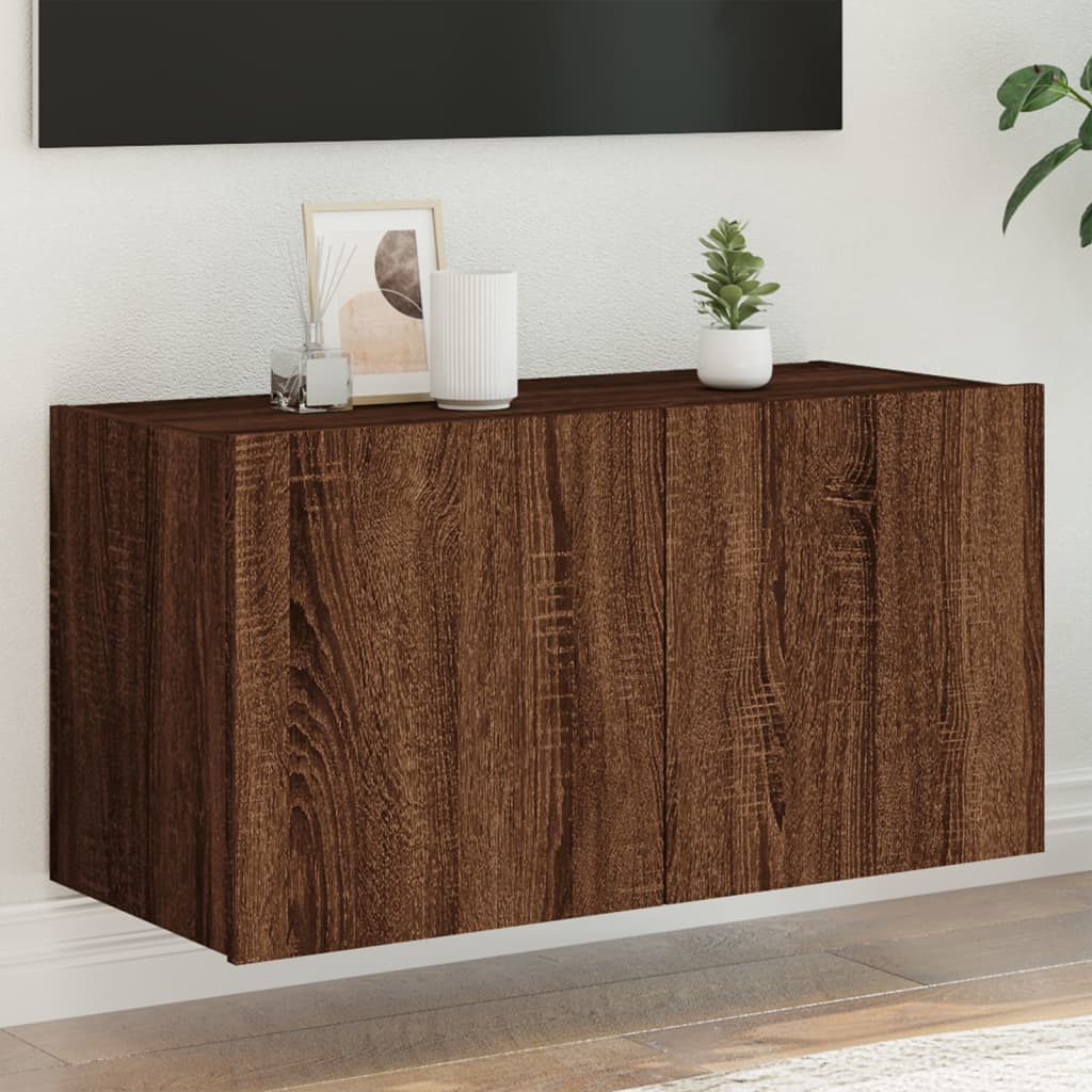 Meuble TV mural avec lumières LED chêne marron 80x35x41 cm - XIOS