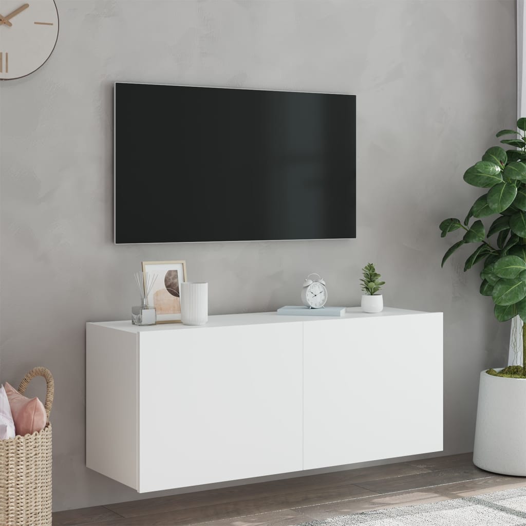 Meuble TV mural avec lumières LED blanc 100x35x41 cm - XIOS