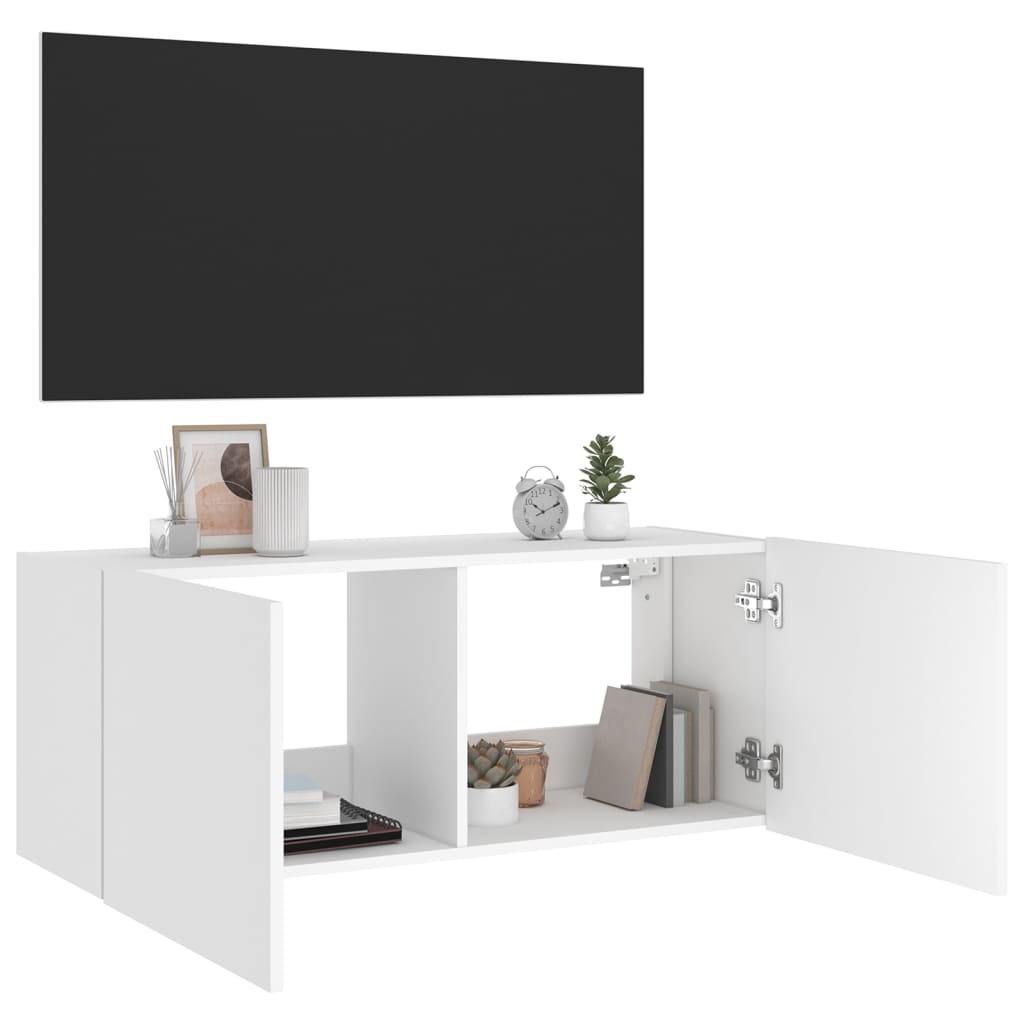 Meuble TV mural avec lumières LED blanc 100x35x41 cm - XIOS