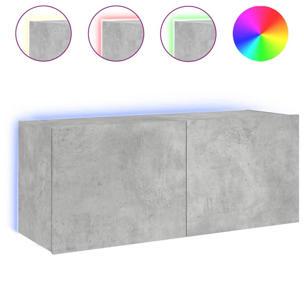 Meuble TV mural avec lumières LED gris béton 100x35x41 cm - XIOS
