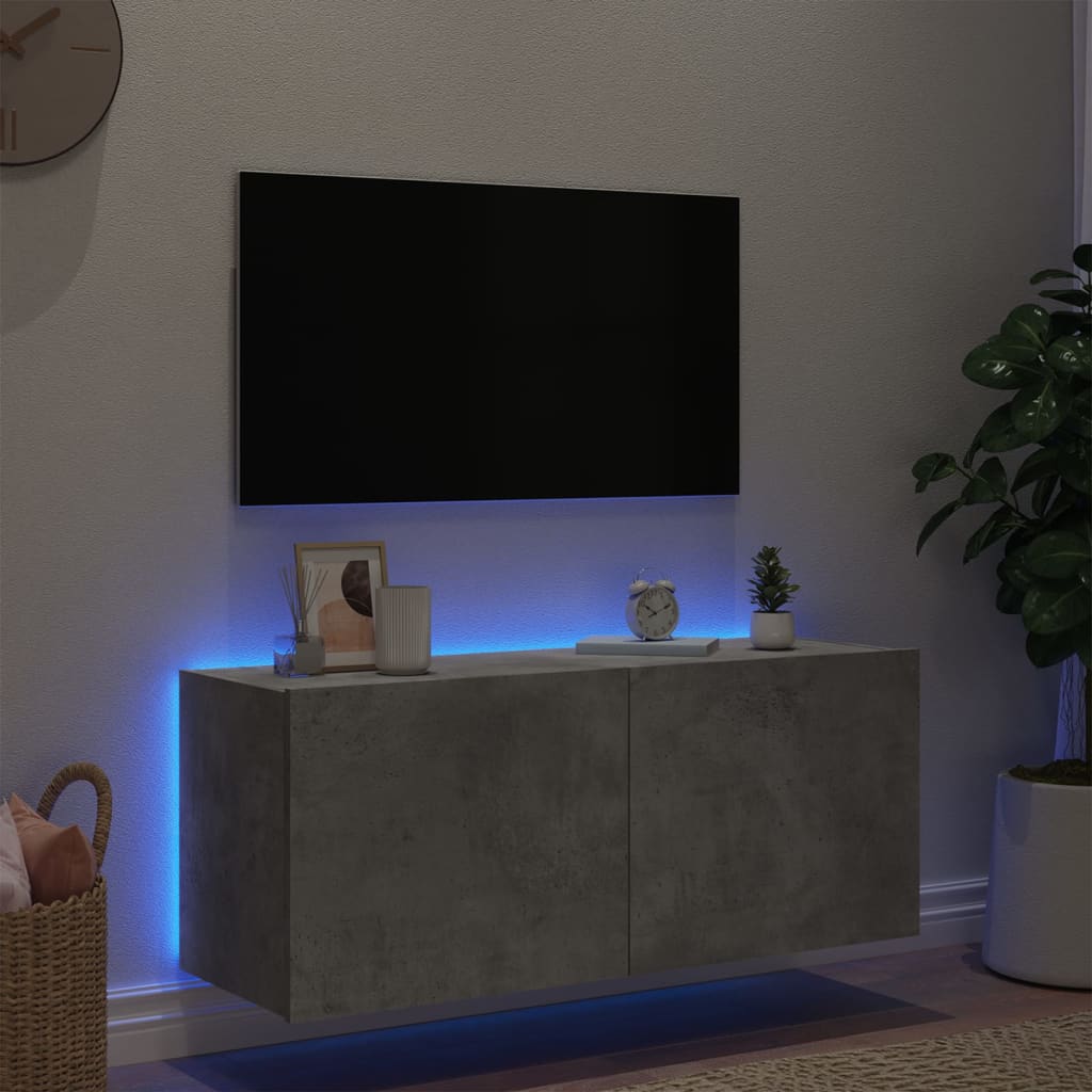 Meuble TV mural avec lumières LED gris béton 100x35x41 cm - XIOS