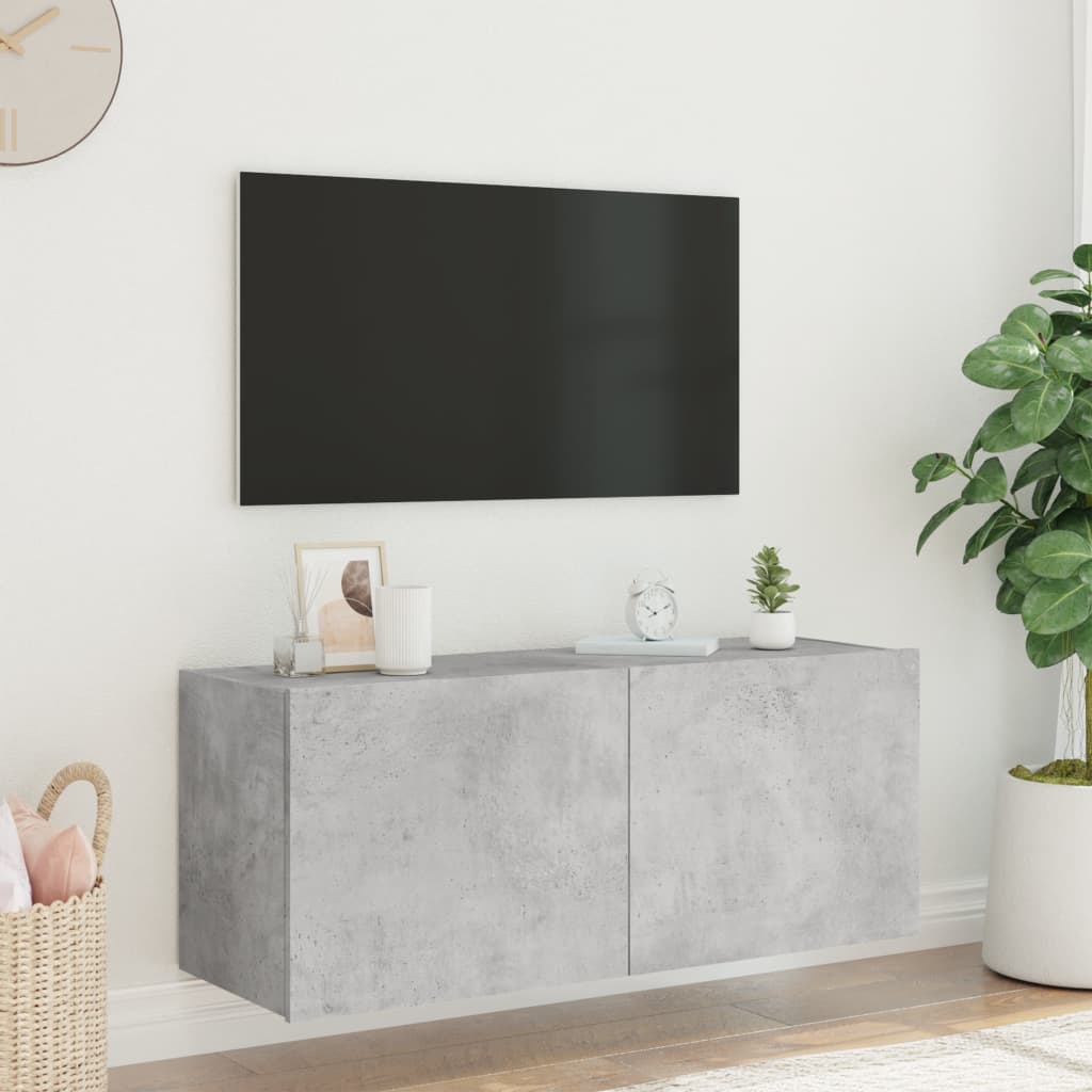 Meuble TV mural avec lumières LED gris béton 100x35x41 cm - XIOS