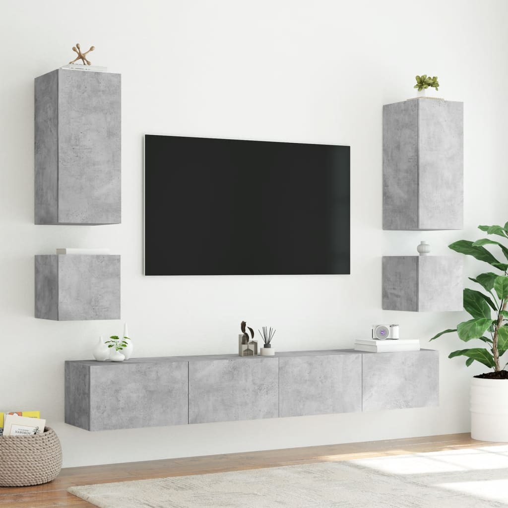 Meuble TV mural avec lumières LED gris béton 100x35x41 cm - XIOS