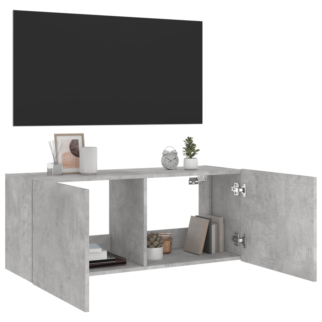 Meuble TV mural avec lumières LED gris béton 100x35x41 cm - XIOS