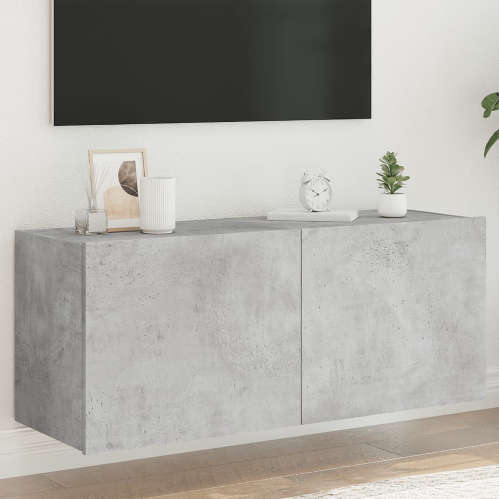 Meuble TV mural avec lumières LED gris béton 100x35x41 cm - XIOS