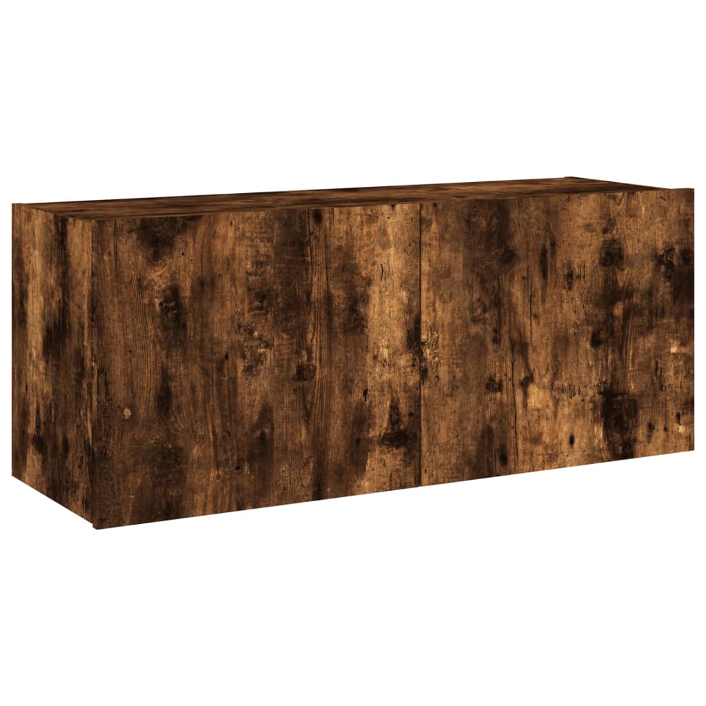 Meuble TV mural avec lumières LED chêne fumé 100x35x41 cm Meubles TV vidaXL   
