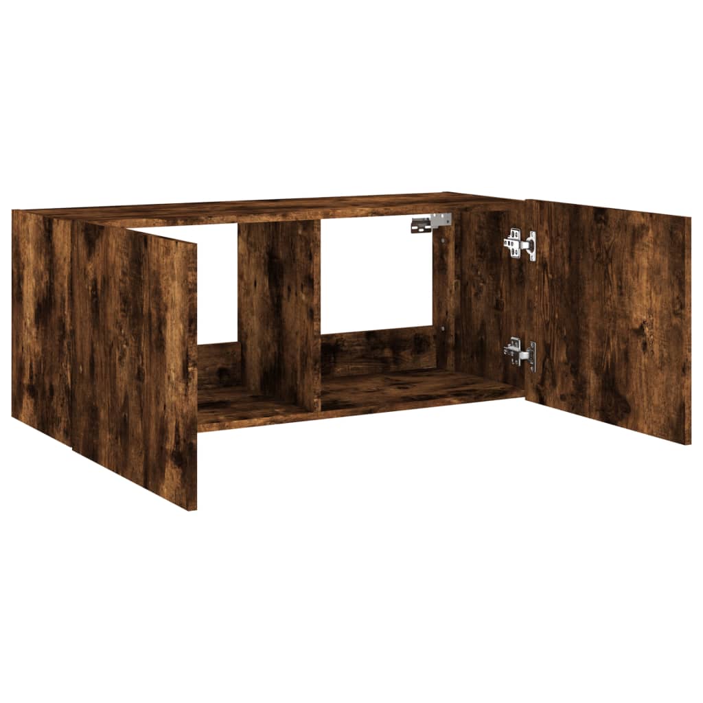 Meuble TV mural avec lumières LED chêne fumé 100x35x41 cm Meubles TV vidaXL   