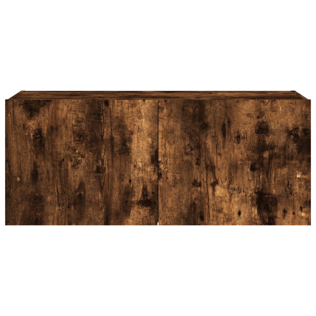 Meuble TV mural avec lumières LED chêne fumé 100x35x41 cm Meubles TV vidaXL   