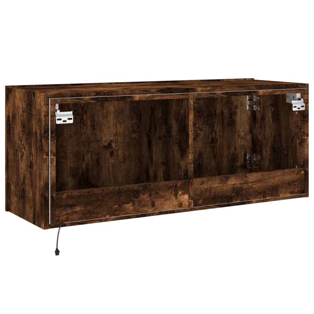 Meuble TV mural avec lumières LED chêne fumé 100x35x41 cm Meubles TV vidaXL   
