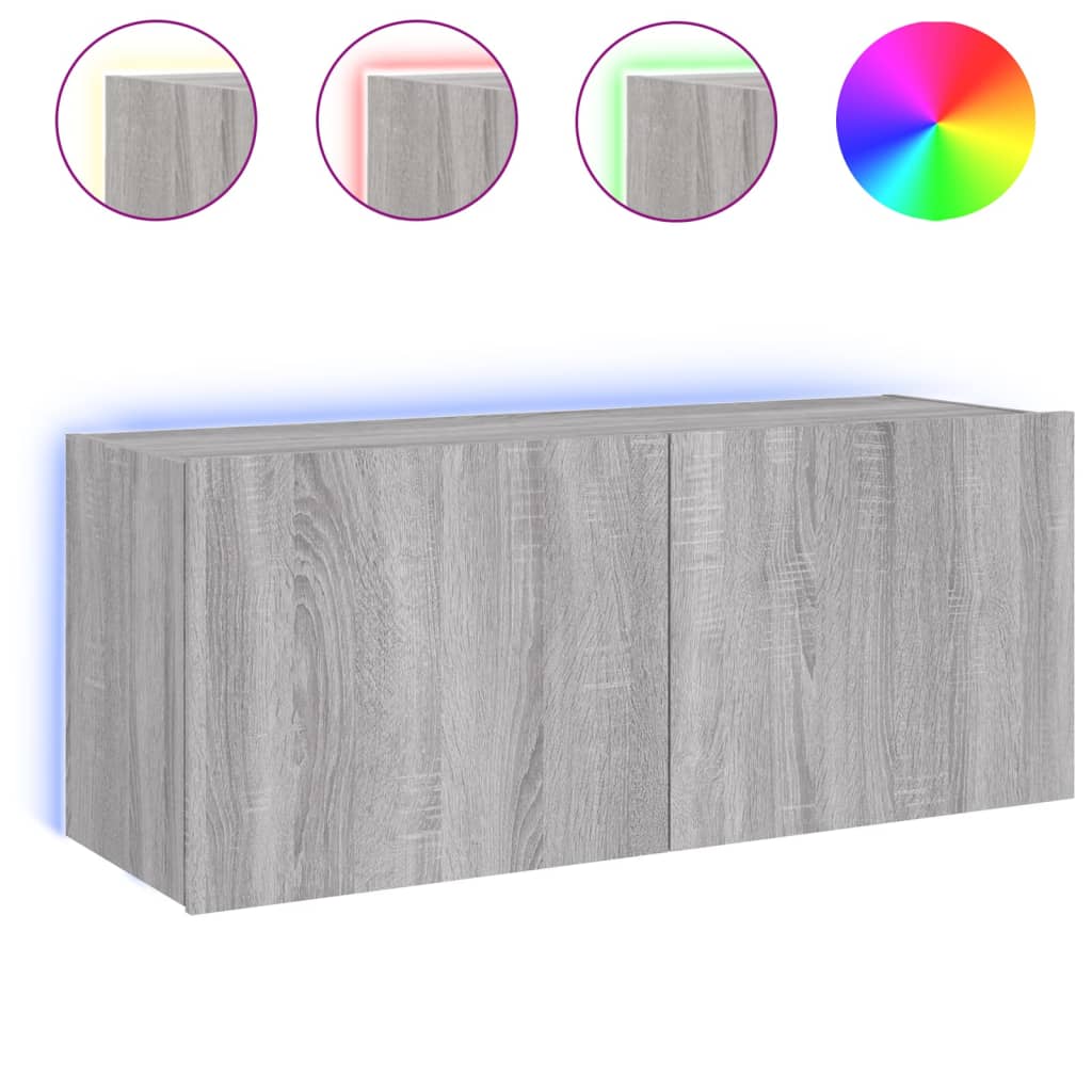 Meuble TV mural avec lumières LED sonoma gris 100x35x41 cm - XIOS