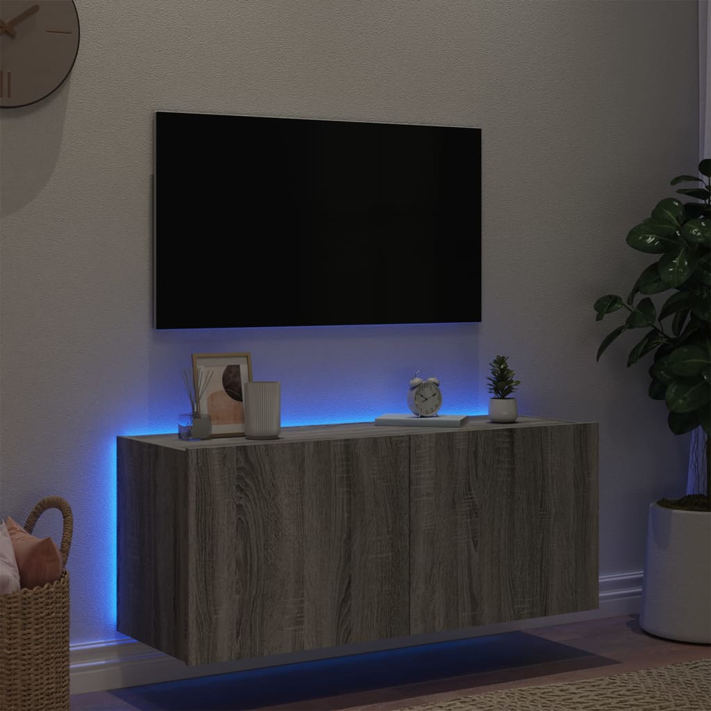 Meuble TV mural avec lumières LED sonoma gris 100x35x41 cm - XIOS