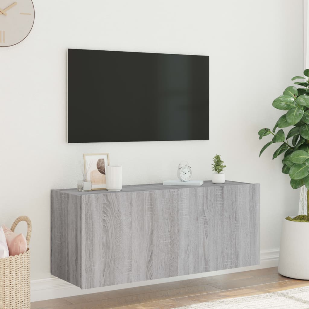 Meuble TV mural avec lumières LED sonoma gris 100x35x41 cm - XIOS