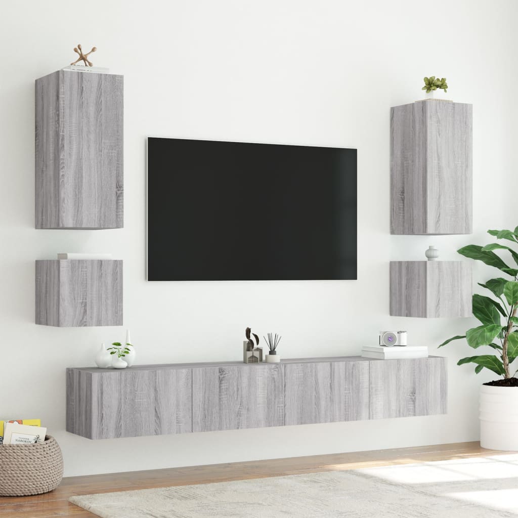 Meuble TV mural avec lumières LED sonoma gris 100x35x41 cm - XIOS