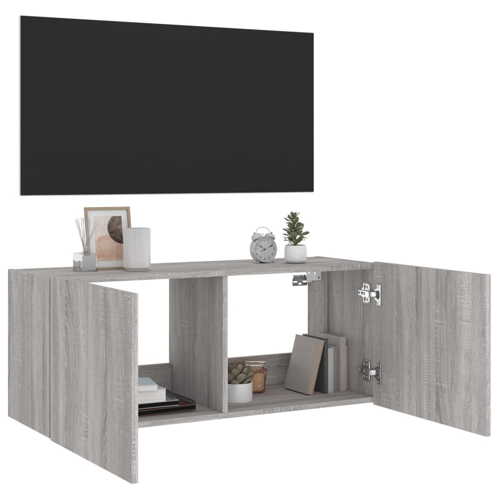 Meuble TV mural avec lumières LED sonoma gris 100x35x41 cm - XIOS