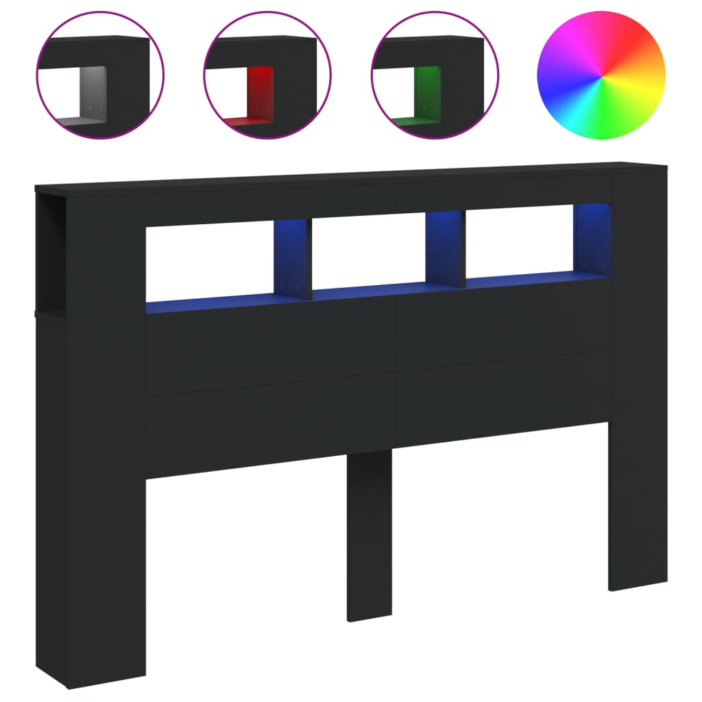 Tête de lit à LED noir 160x18,5x103,5 cm bois d'ingénierie - XIOS