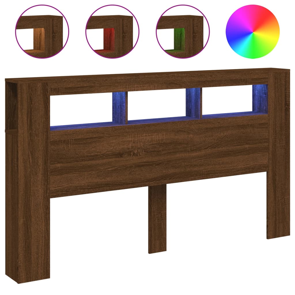 Tête de lit à LED chêne marron 180x18,5x103,5cm bois ingénierie - XIOS