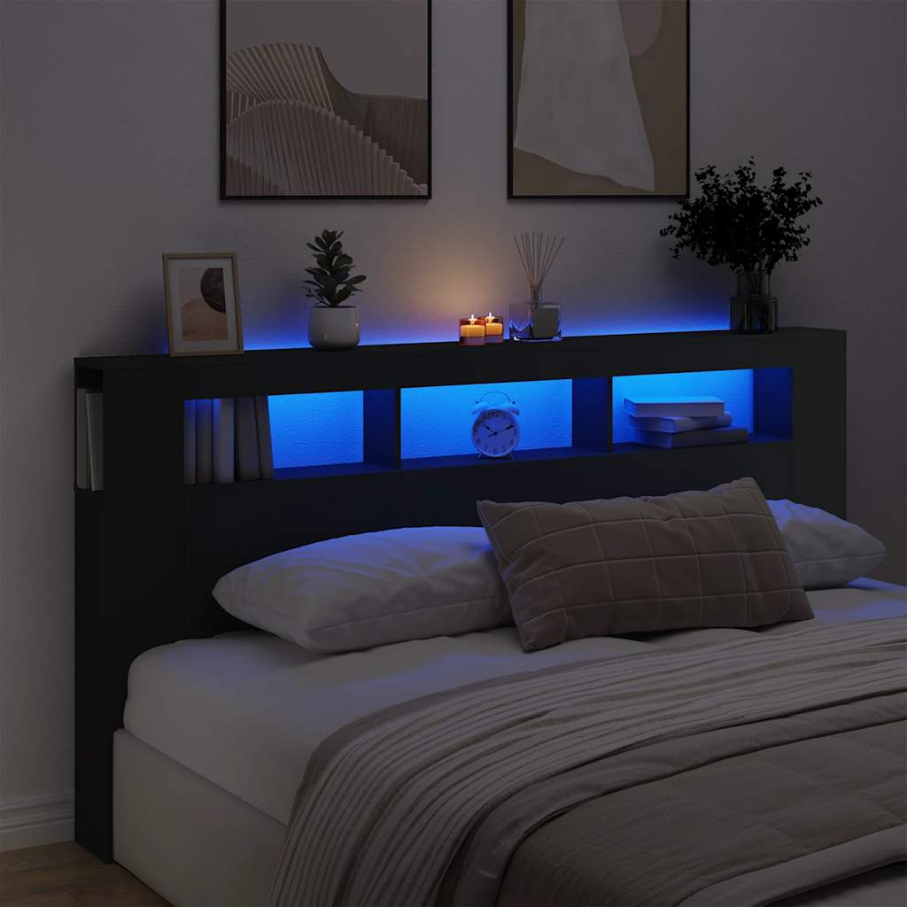 Tête de lit à LED noir 200x18,5x103,5 cm bois d'ingénierie - XIOS