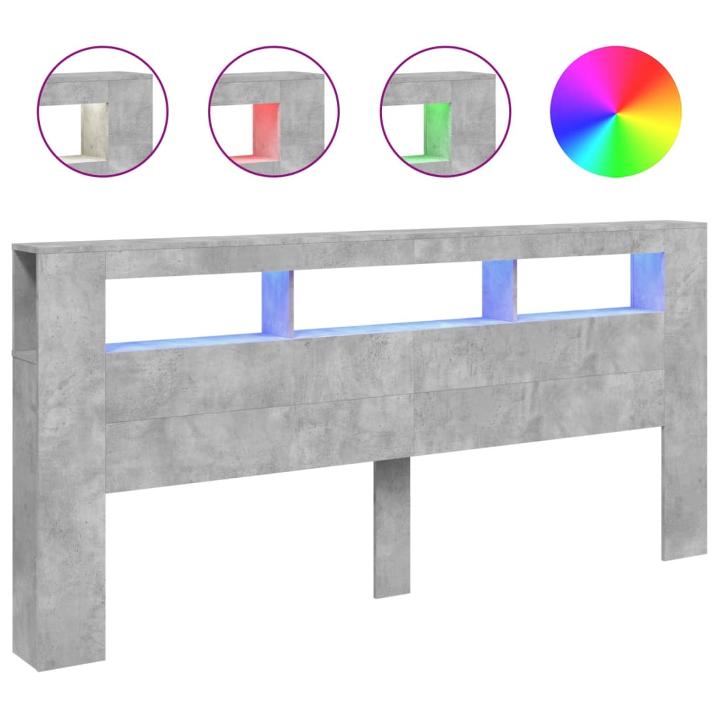Tête de lit à LED gris béton 220x18,5x103,5cm bois d'ingénierie - XIOS