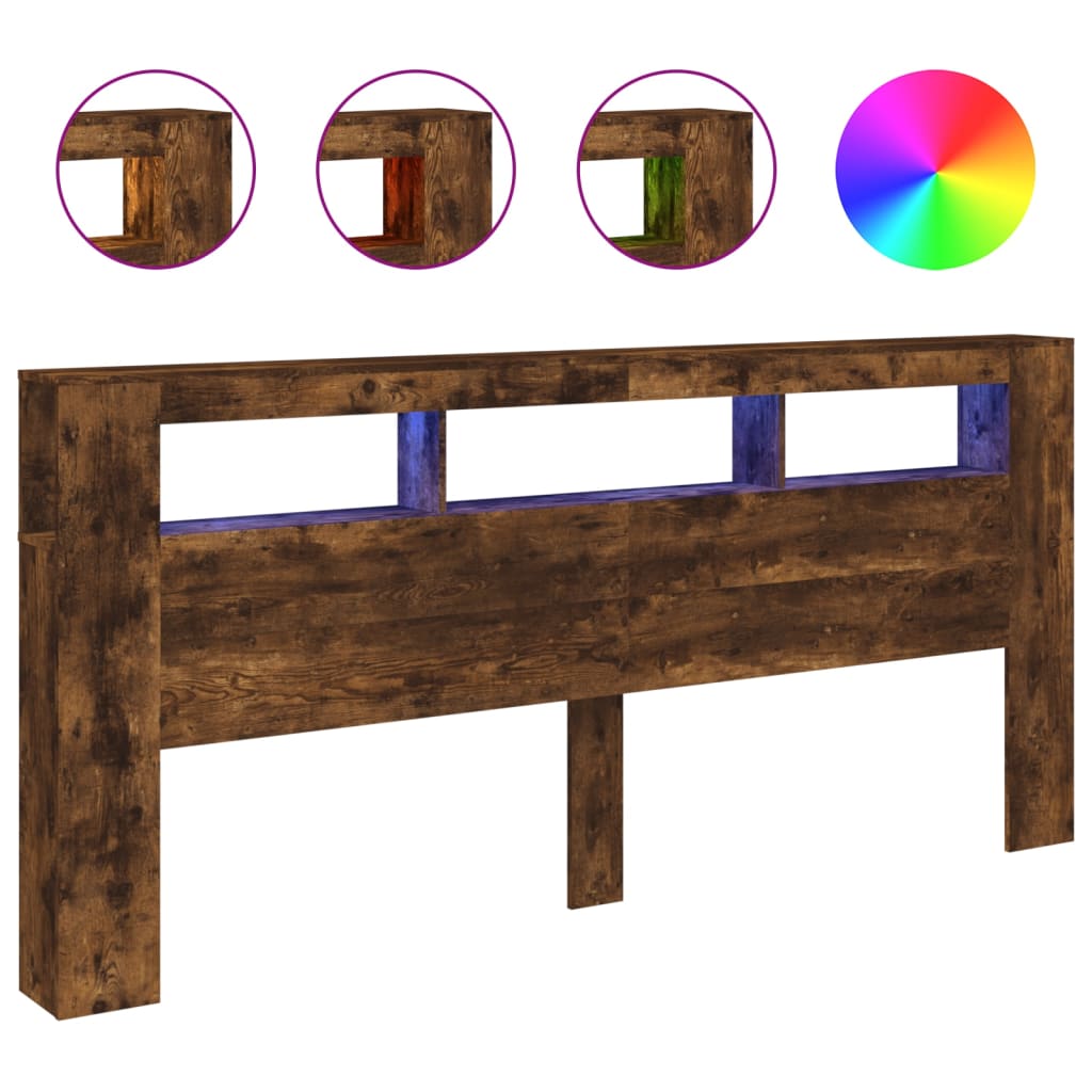 Tête de lit à LED chêne fumé 220x18,5x103,5cm bois d'ingénierie - XIOS