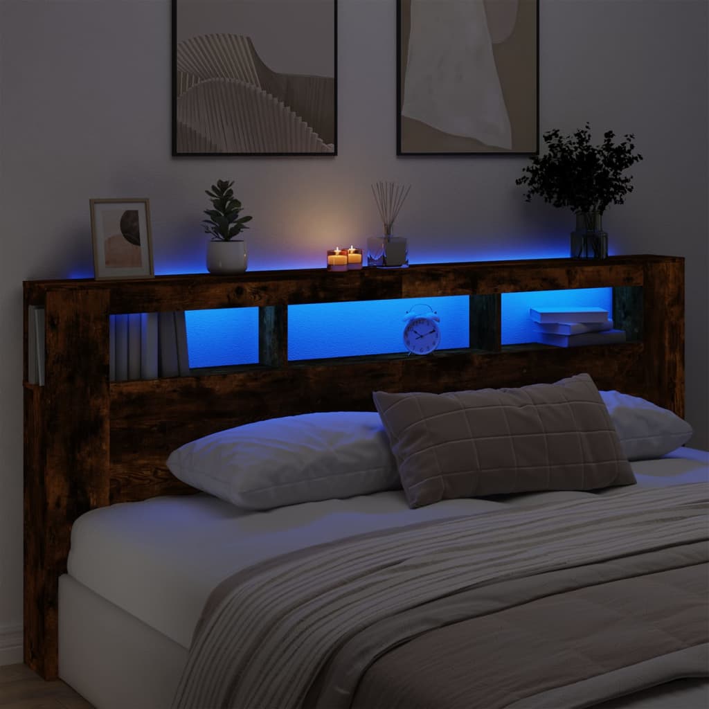 Tête de lit à LED chêne fumé 220x18,5x103,5cm bois d'ingénierie - XIOS