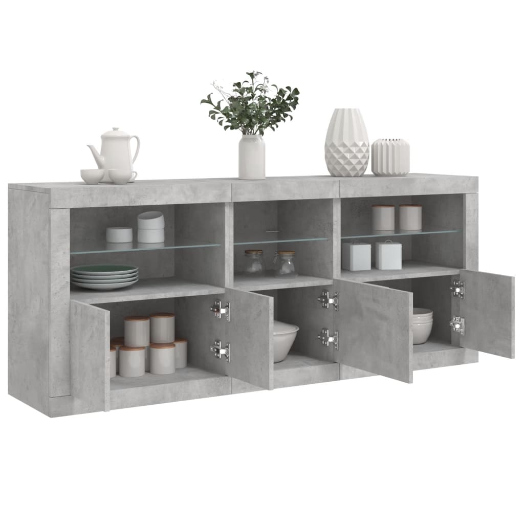 Buffet avec lumières LED gris béton 162x37x67 cm - XIOS