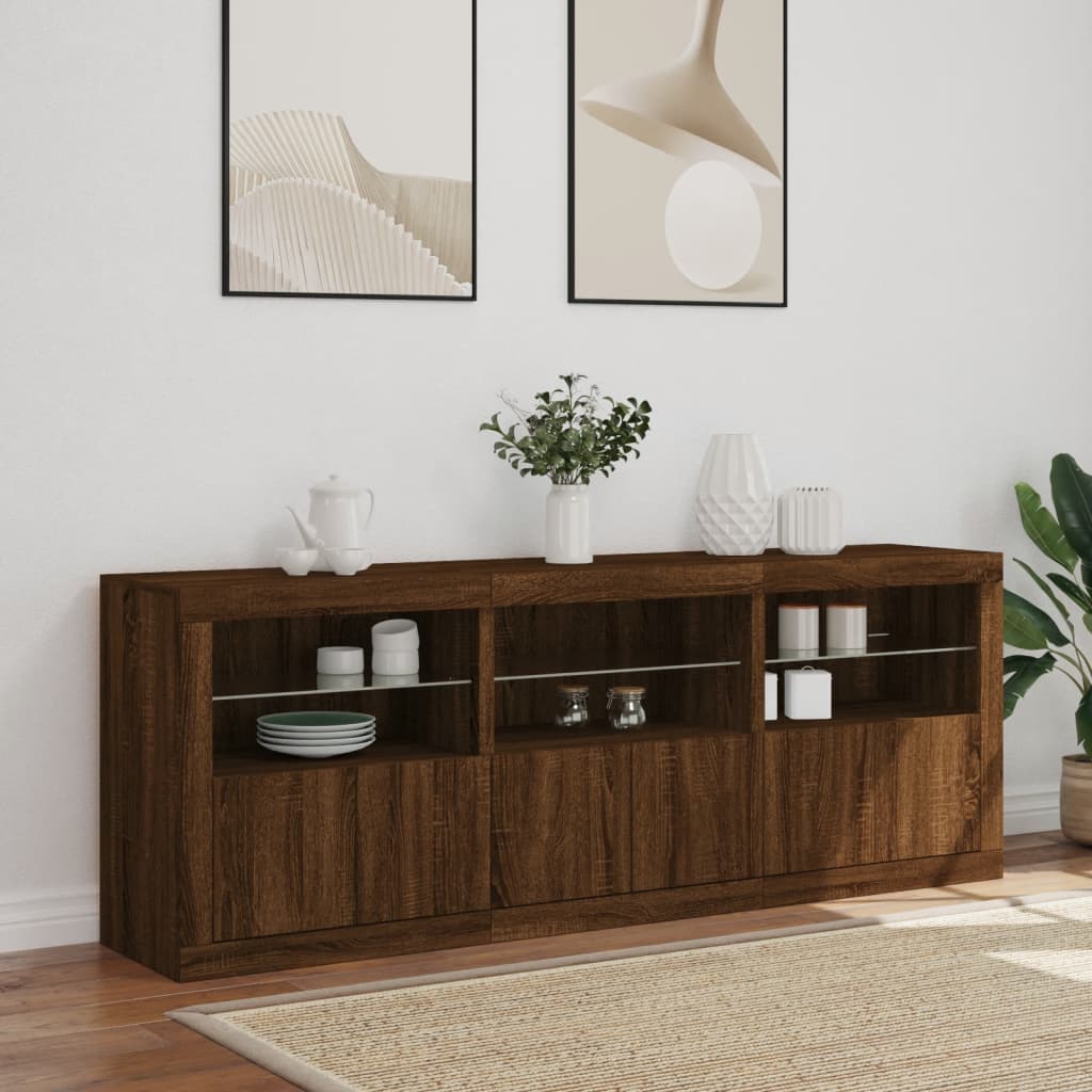 Buffet avec lumières LED chêne marron 181,5x37x67 cm - XIOS