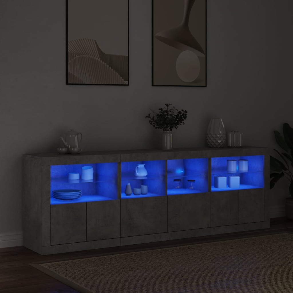 Buffet avec lumières LED gris béton 202x37x67 cm - XIOS