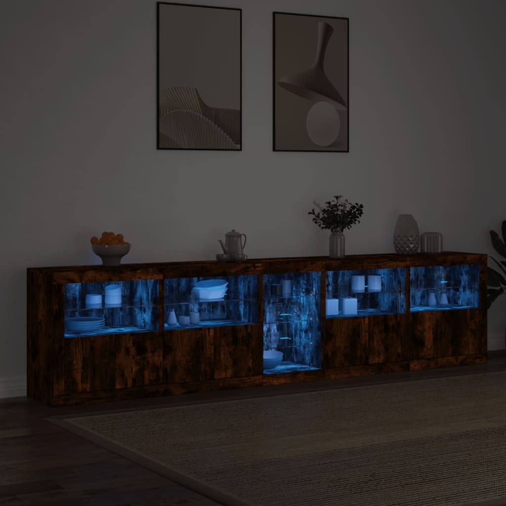 Buffet avec lumières LED chêne fumé 283x37x67 cm