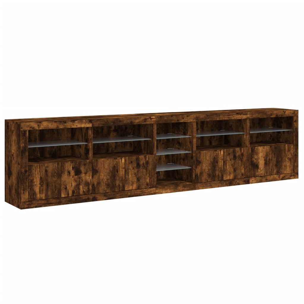 Buffet avec lumières LED chêne fumé 283x37x67 cm