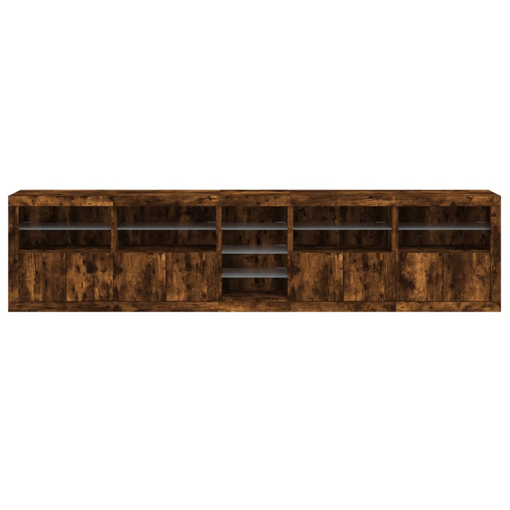Buffet avec lumières LED chêne fumé 283x37x67 cm