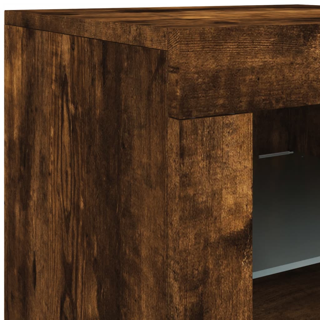 Buffet avec lumières LED chêne fumé 283x37x67 cm