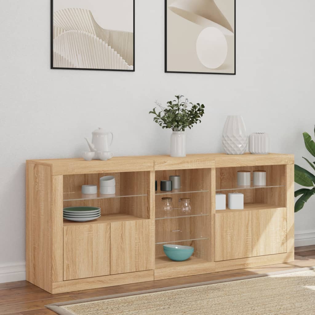 Buffet avec lumières LED chêne sonoma 162x37x67 cm Buffets & bahuts vidaXL
