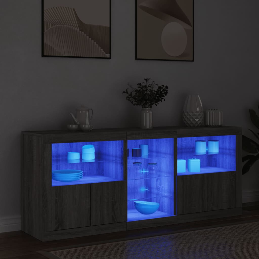 Buffet avec lumières LED sonoma gris 162x37x67 cm