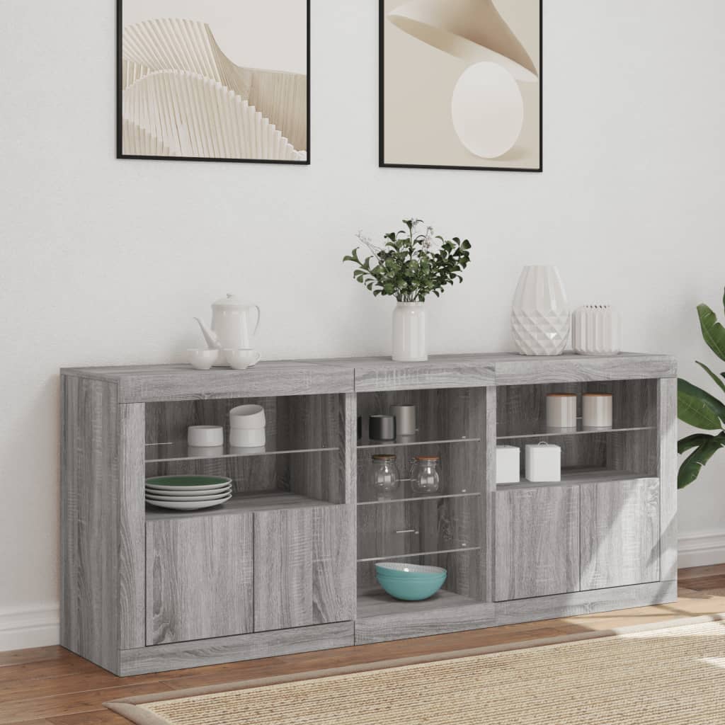 Buffet avec lumières LED sonoma gris 162x37x67 cm