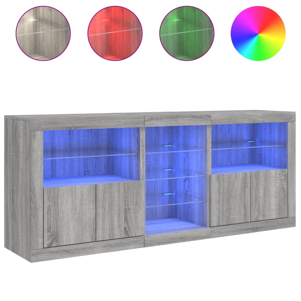 Buffet avec lumières LED sonoma gris 162x37x67 cm