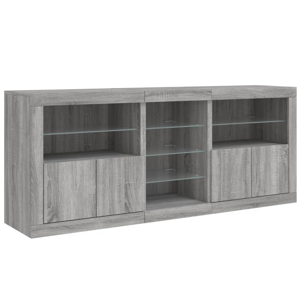 Buffet avec lumières LED sonoma gris 162x37x67 cm