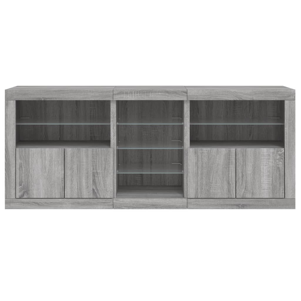 Buffet avec lumières LED sonoma gris 162x37x67 cm