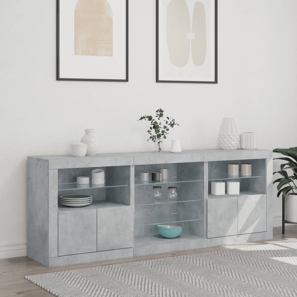 Buffet avec lumières LED gris béton 181,5x37x67 cm - XIOS