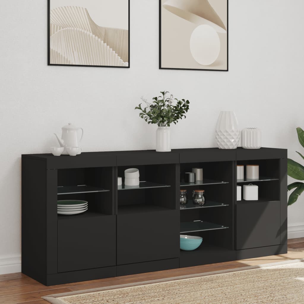 Buffet avec lumières LED noir 164x37x67 cm - XIOS