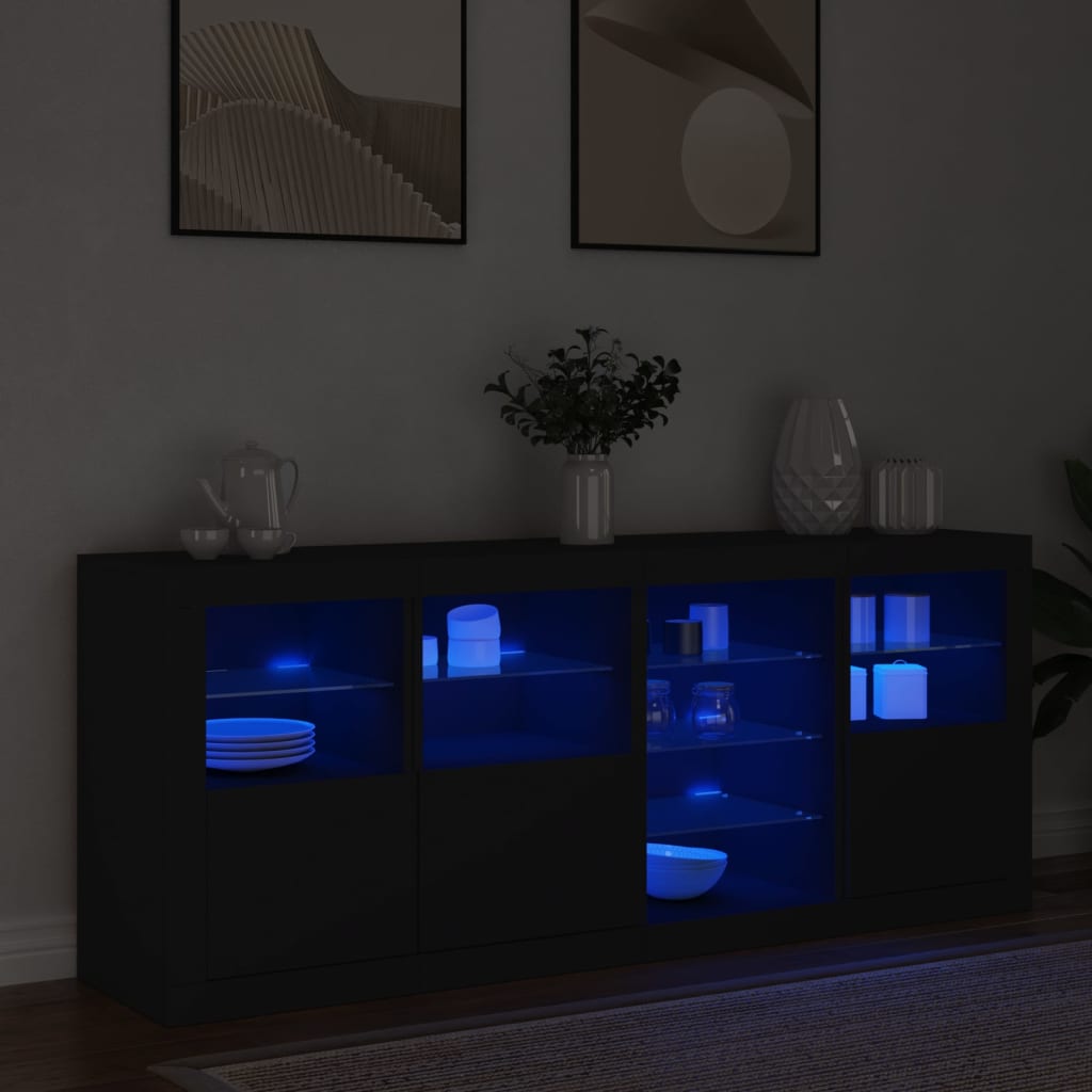 Buffet avec lumières LED noir 164x37x67 cm - XIOS