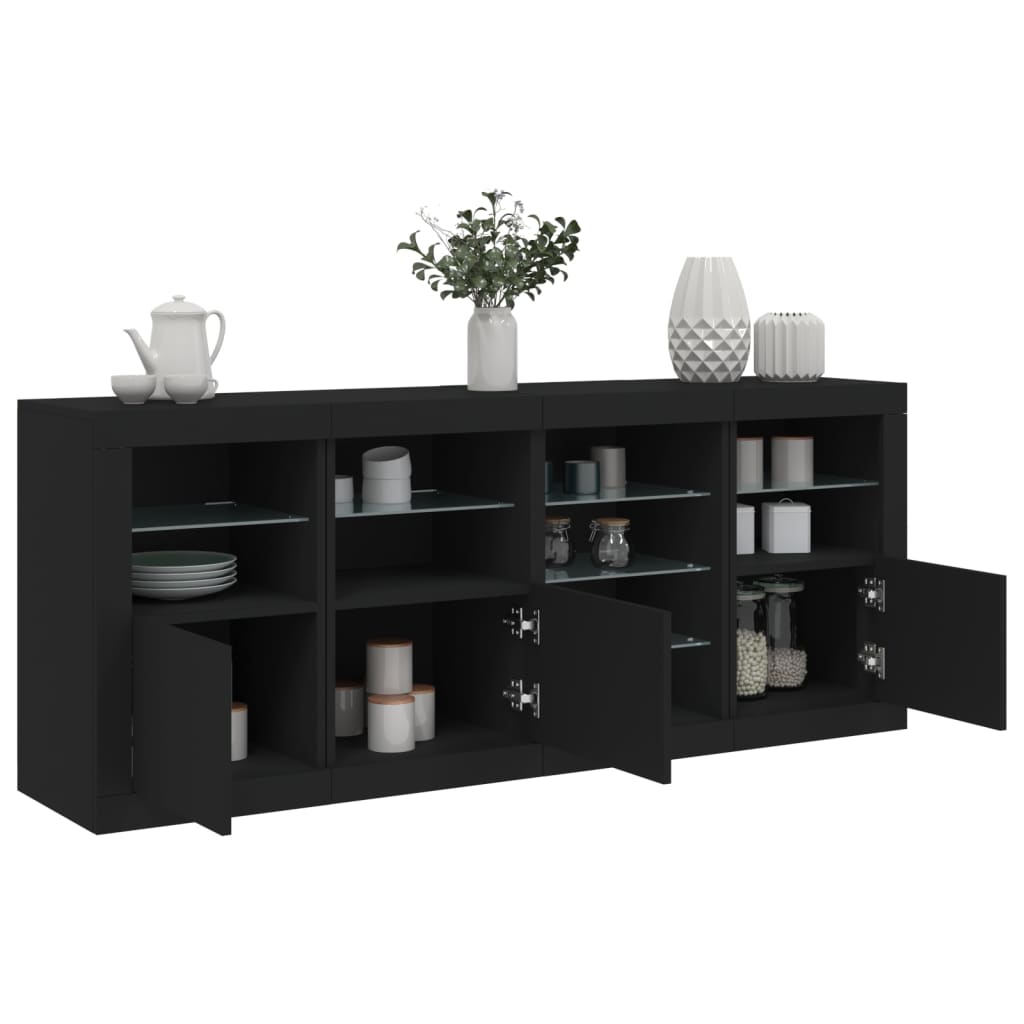 Buffet avec lumières LED noir 164x37x67 cm - XIOS