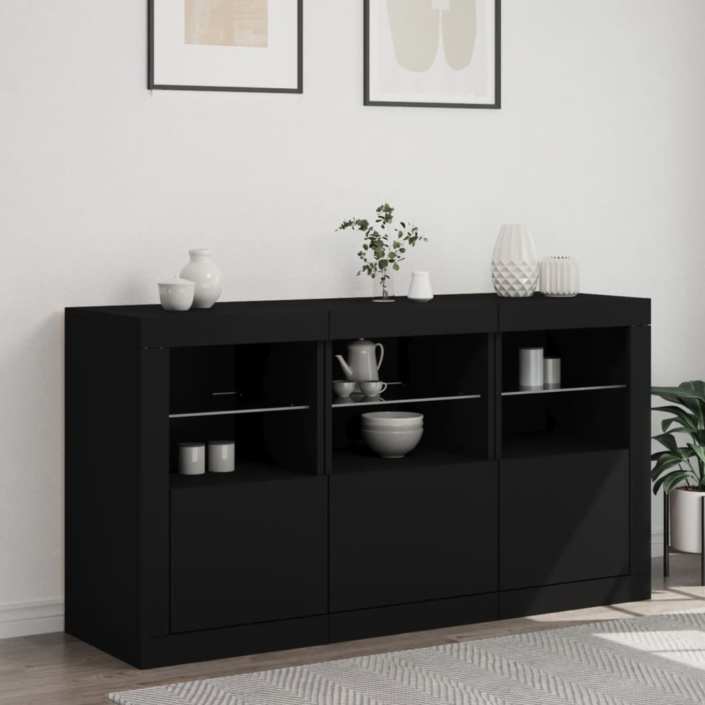Buffet avec lumières LED noir 123x37x67 cm - XIOS